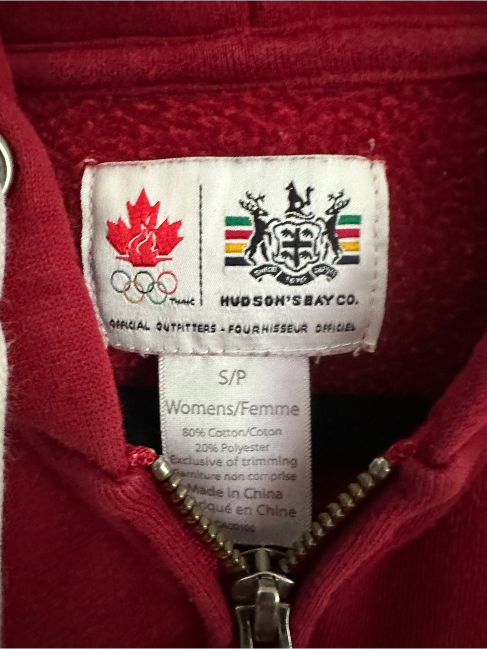 Size S Hudson’s Bay Women’s Vintage 2010 Canada Olympic Zip Hoodie Red Collectib - Picture 9 of 9